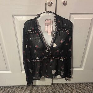 Black Floral Sheer Women's Top